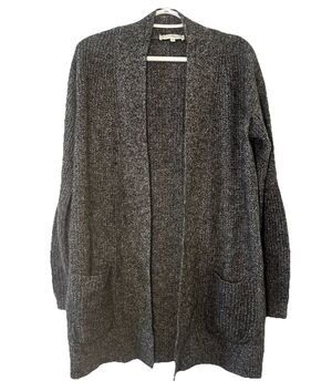 White + Warren 100% Cashmere Long Open Cardigan Gray Pockets Soft Knit Size M
